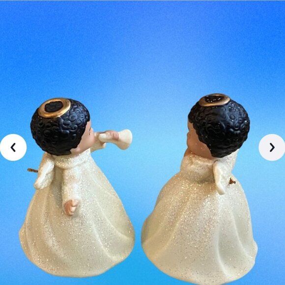 Vintage Set of 2 Giftco Inc African American Angel Bells Figurines Ceramic 3.5” - Picture 3 of 7